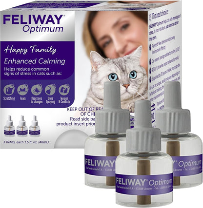 FELIWAY Optimum Cat Calming Diffuser Refill (3 Pack, 90 Day Supply) – Cat Pheromone Diffuser Refill for Advanced Support to Reduce Stress, Spraying, Scratching, Fighting and Hiding