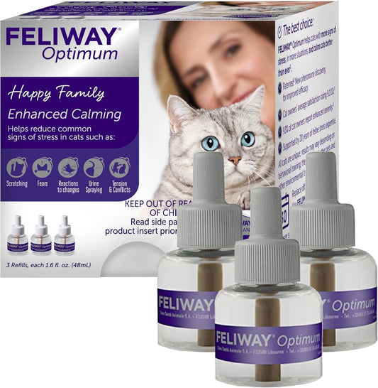 FELIWAY Optimum Cat Calming Diffuser Refill (3 Pack, 90 Day Supply) – Cat Pheromone Diffuser Refill for Advanced Support to Reduce Stress, Spraying, Scratching, Fighting and Hiding