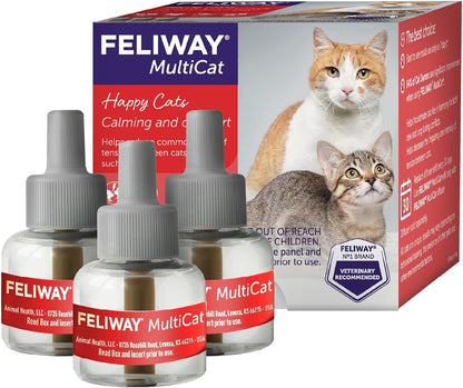 FELIWAY MultiCat Cat Calming Diffuser Refill (3 Pack, 90 Day Supply ) – Helps Reduce Fighting, Tension & Aggression Between Cats – Cat Pheromone Diffuser Refill for Multi‑Cat Homes
